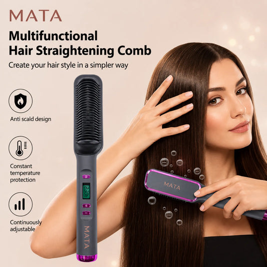 MATA™ Multifunctional Anti-Scald Negative Ion Hair Straightening Comb | Fast Heat Ceramic Brush