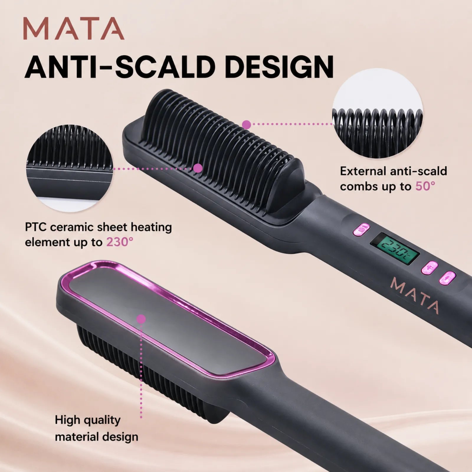 MATA™ Multifunctional Anti-Scald Negative Ion Hair Straightening Comb | Fast Heat Ceramic Brush
