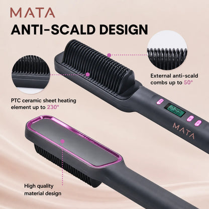 MATA™ Multifunctional Anti-Scald Negative Ion Hair Straightening Comb | Fast Heat Ceramic Brush