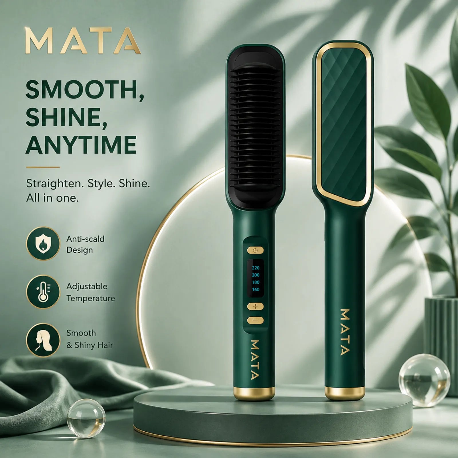 MATA™ Multifunctional Anti-Scald Negative Ion Hair Straightening Comb | Fast Heat Ceramic Brush
