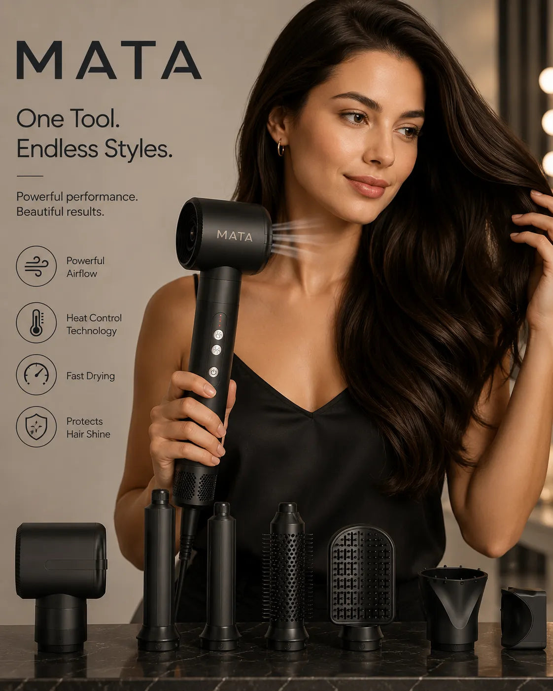 MATA 7-in-1 High-Speed Ionic Hair Dryer & Air Styler | Negative Ion Hair Styling Tool