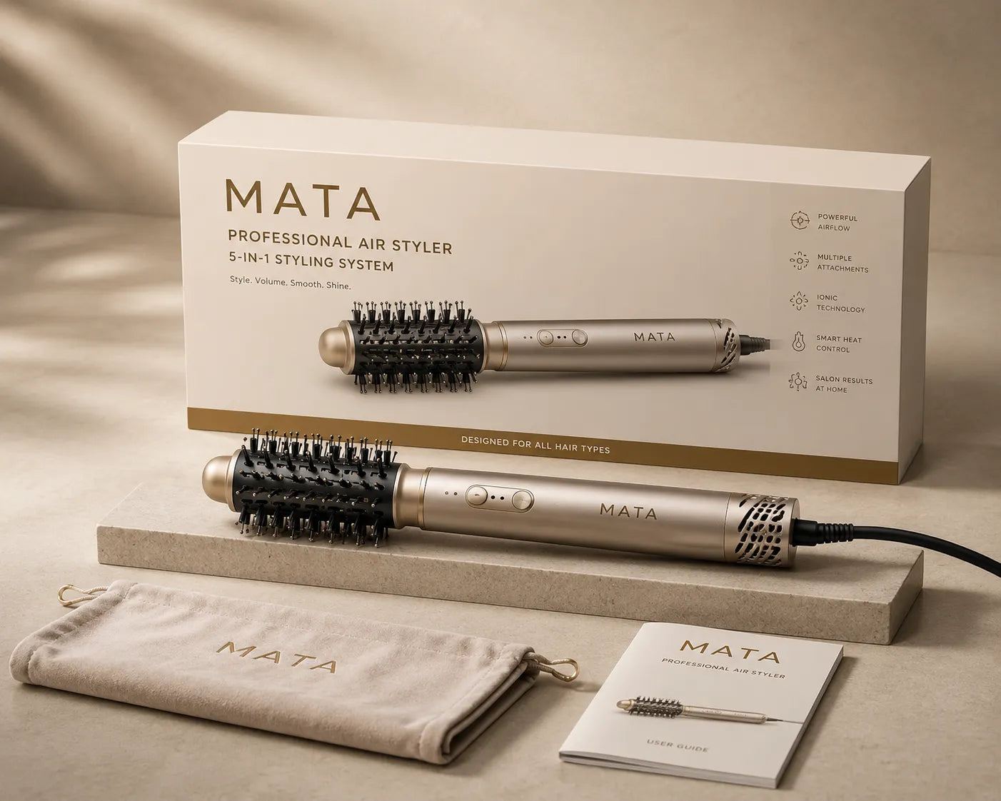 MATA 6-in-1 High-Speed Ionic Hair Dryer & Air Styler | Fast Drying Blow Dryer Brush with Hot & Cold Air