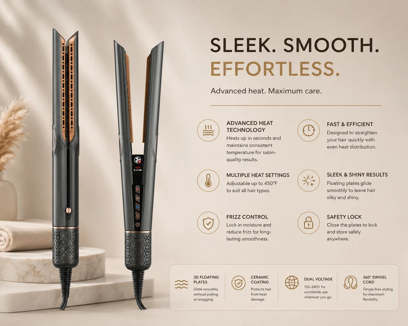 MATA 3-in-1 Hair Dryer Brush | Hot Air Styler, Hair Straightener & Curling Comb
