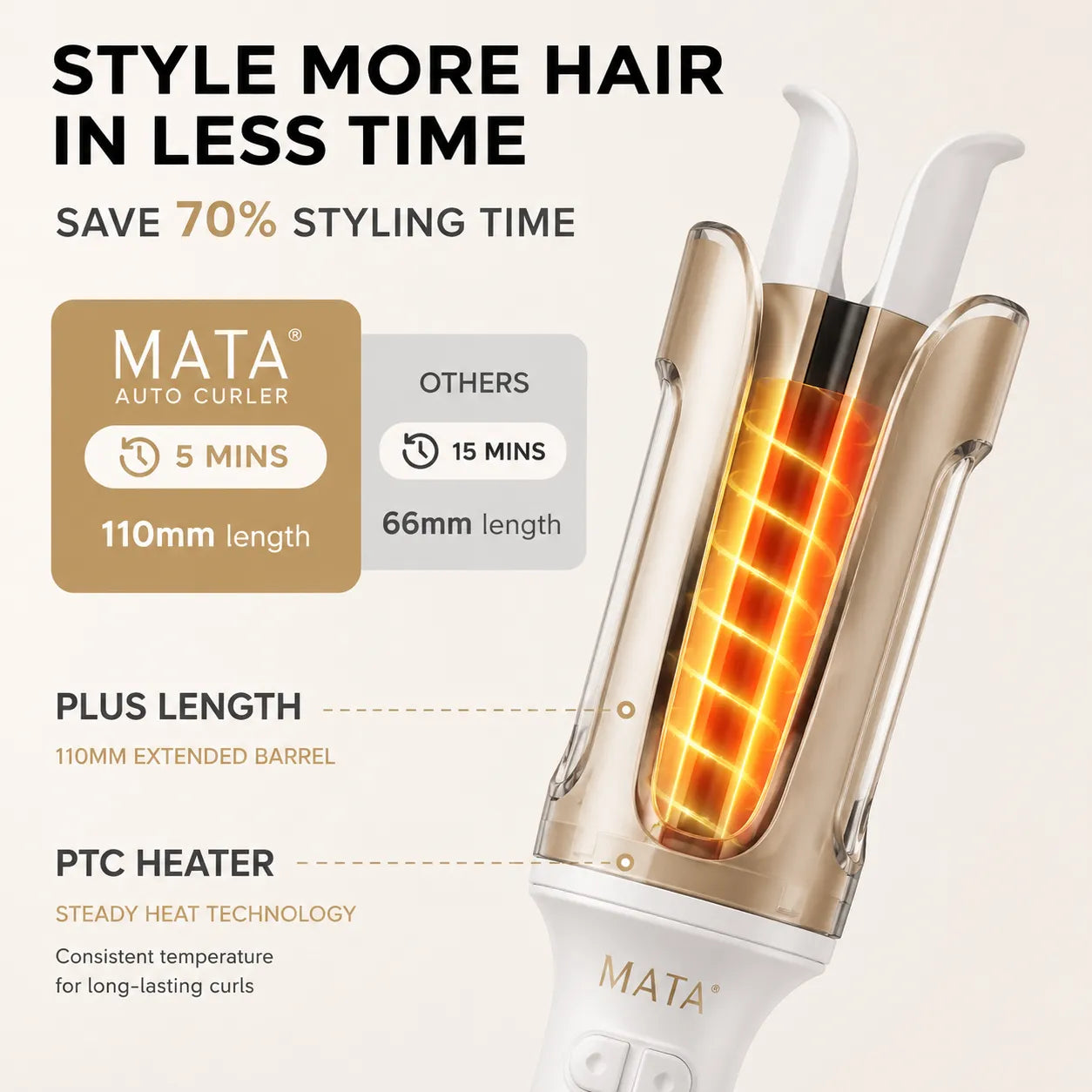 MATA Automatic 32mm Hair Curler | Negative Ion Curling Wand with Anti-Scald Protection