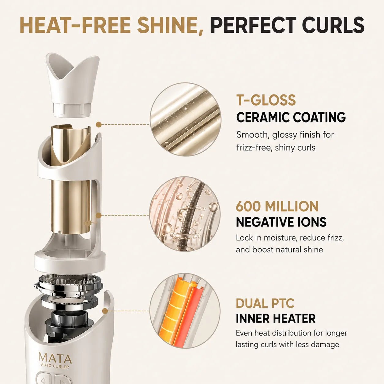 MATA Automatic 32mm Hair Curler | Negative Ion Curling Wand with Anti-Scald Protection