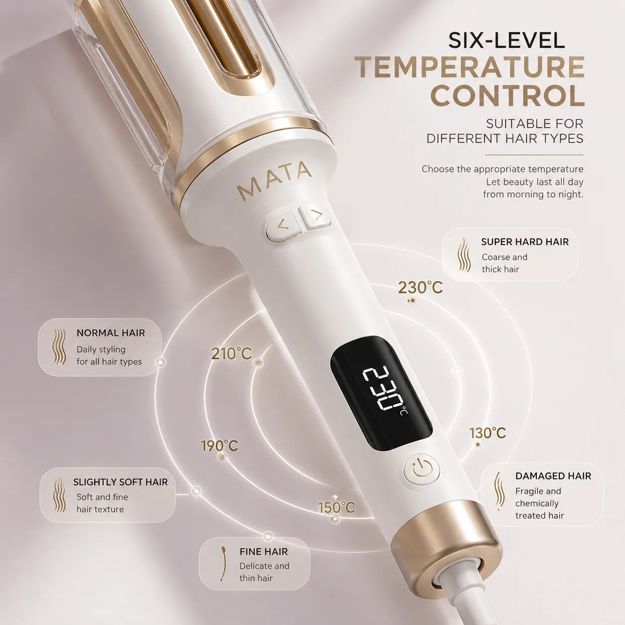 MATA Automatic 32mm Hair Curler | Negative Ion Curling Wand with Anti-Scald Protection