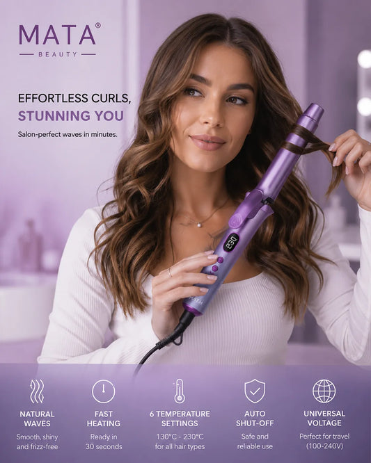 MATA Mini Ceramic Hair Curler | Portable Curling Iron for Smooth, Long-Lasting Curls