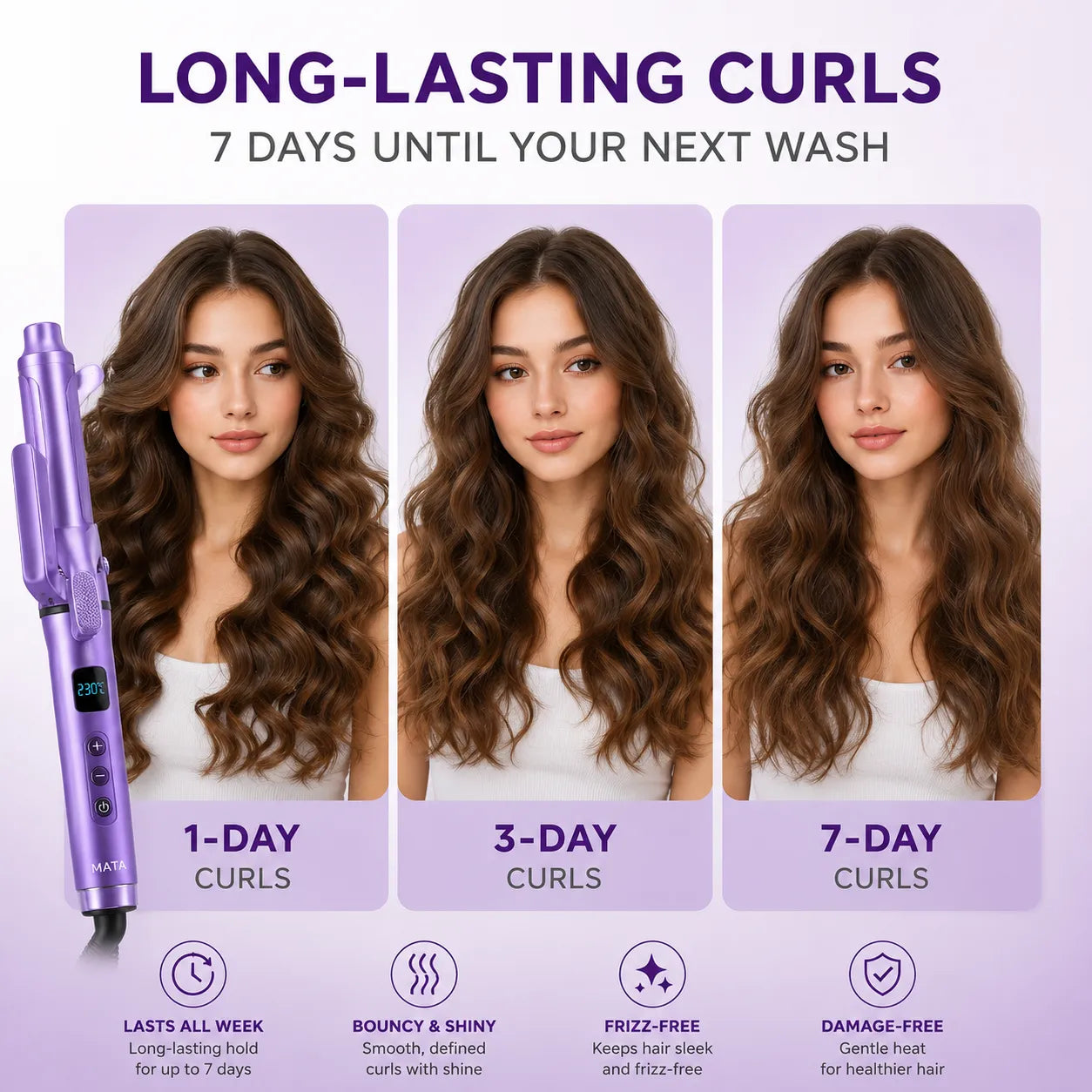 MATA Mini Ceramic Hair Curler | Portable Curling Iron for Smooth, Long-Lasting Curls