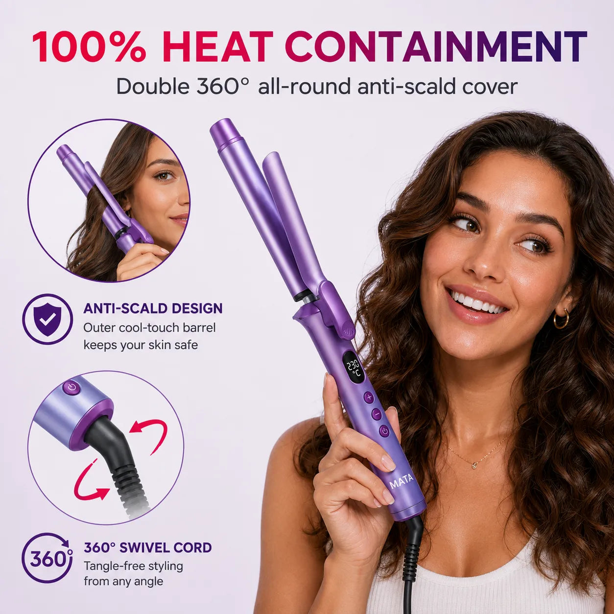 MATA Mini Ceramic Hair Curler | Portable Curling Iron for Smooth, Long-Lasting Curls
