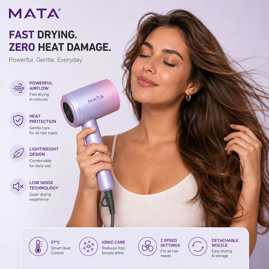 MATA Foldable Negative Ion Hair Dryer | Professional Fast-Drying Hair Dryer for Home & Travel