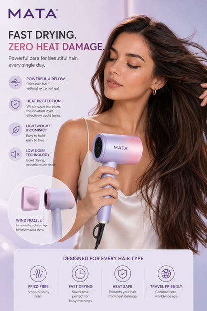 MATA Foldable Negative Ion Hair Dryer | Professional Fast-Drying Hair Dryer for Home & Travel