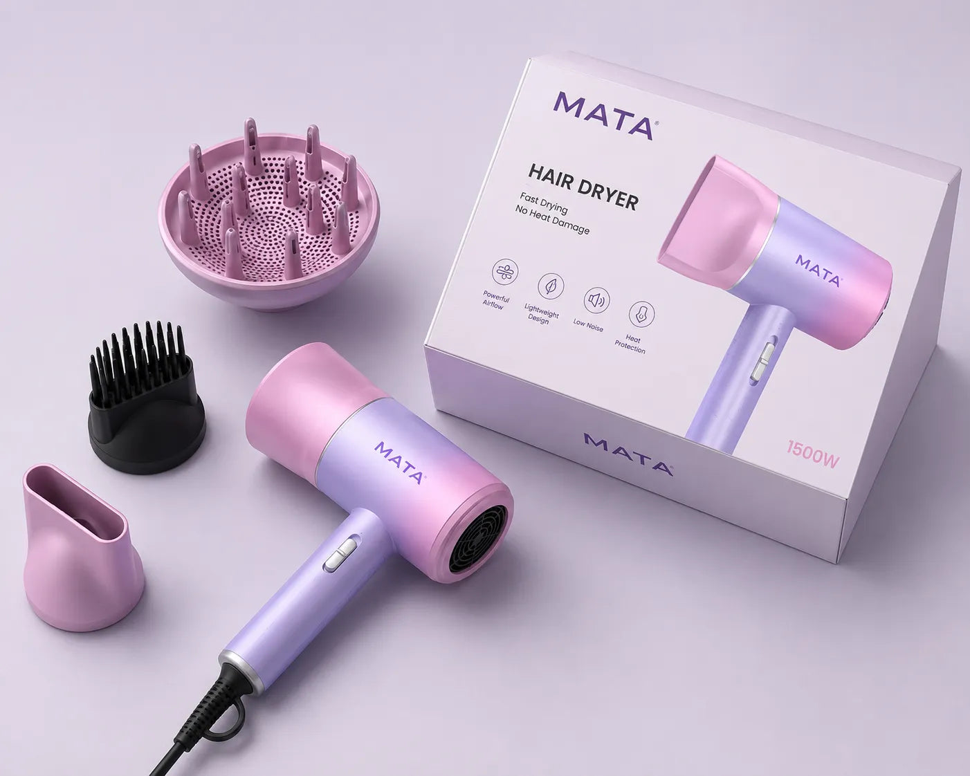 MATA Foldable Negative Ion Hair Dryer | Professional Fast-Drying Hair Dryer for Home & Travel