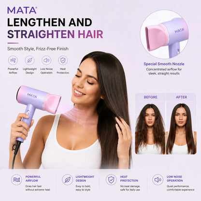 MATA Foldable Negative Ion Hair Dryer | Professional Fast-Drying Hair Dryer for Home & Travel