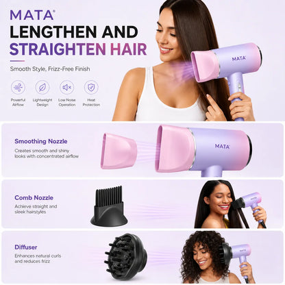 MATA Foldable Negative Ion Hair Dryer | Professional Fast-Drying Hair Dryer for Home & Travel