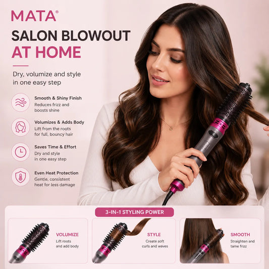 MATA 2-in-1 Rotating Hot Air Brush | Hair Dryer Brush, Volumizer & Curling Styler
