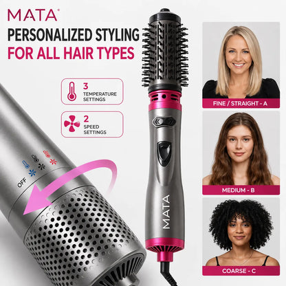 MATA 2-in-1 Rotating Hot Air Brush | Hair Dryer Brush, Volumizer & Curling Styler