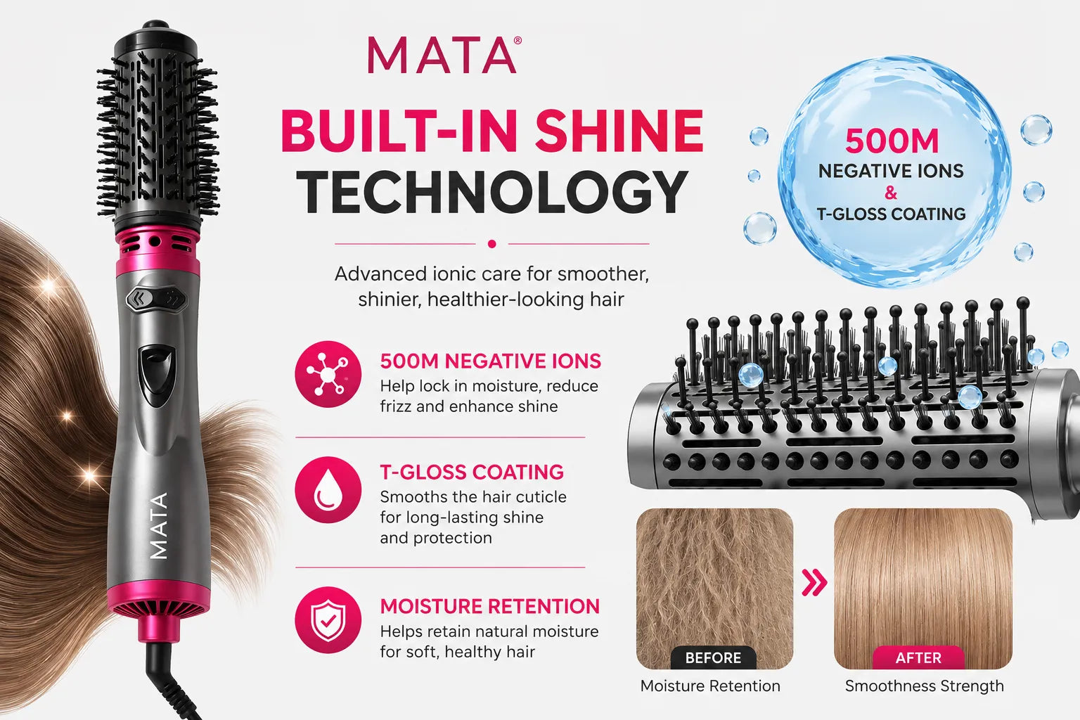 MATA 2-in-1 Rotating Hot Air Brush | Hair Dryer Brush, Volumizer & Curling Styler