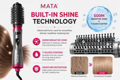 MATA 2-in-1 Rotating Hot Air Brush | Hair Dryer Brush, Volumizer & Curling Styler