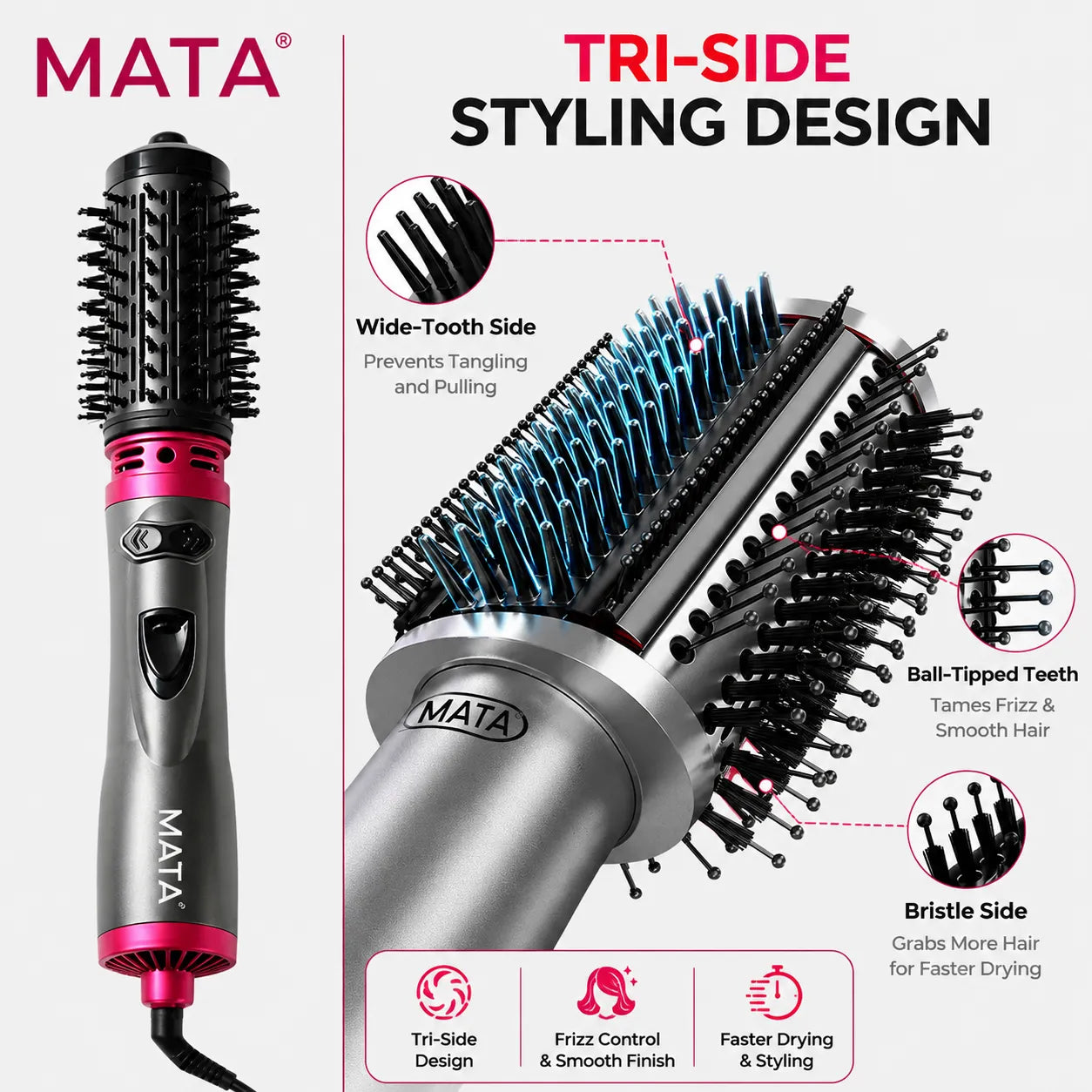 MATA 2-in-1 Rotating Hot Air Brush | Hair Dryer Brush, Volumizer & Curling Styler