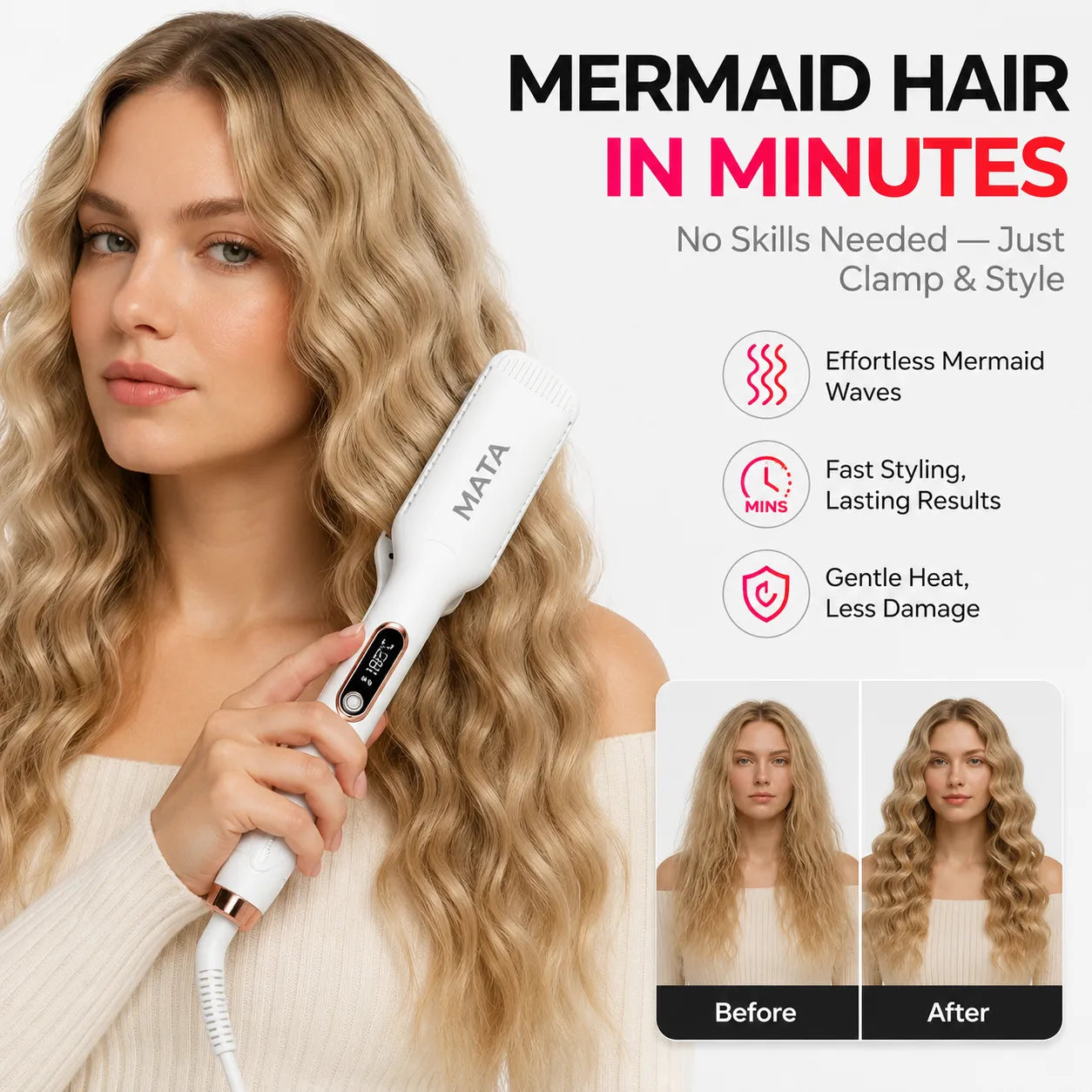 MATA 2-in-1 Hot Air Hair Straightener | Wet & Dry Ionic Ceramic Flat Iron