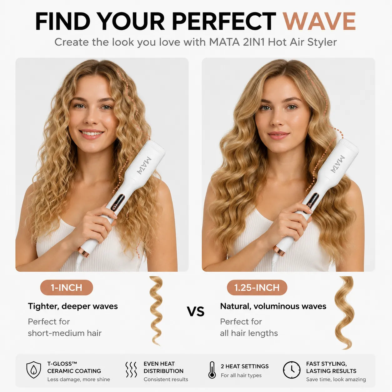 MATA 2-in-1 Hot Air Hair Straightener | Wet & Dry Ionic Ceramic Flat Iron
