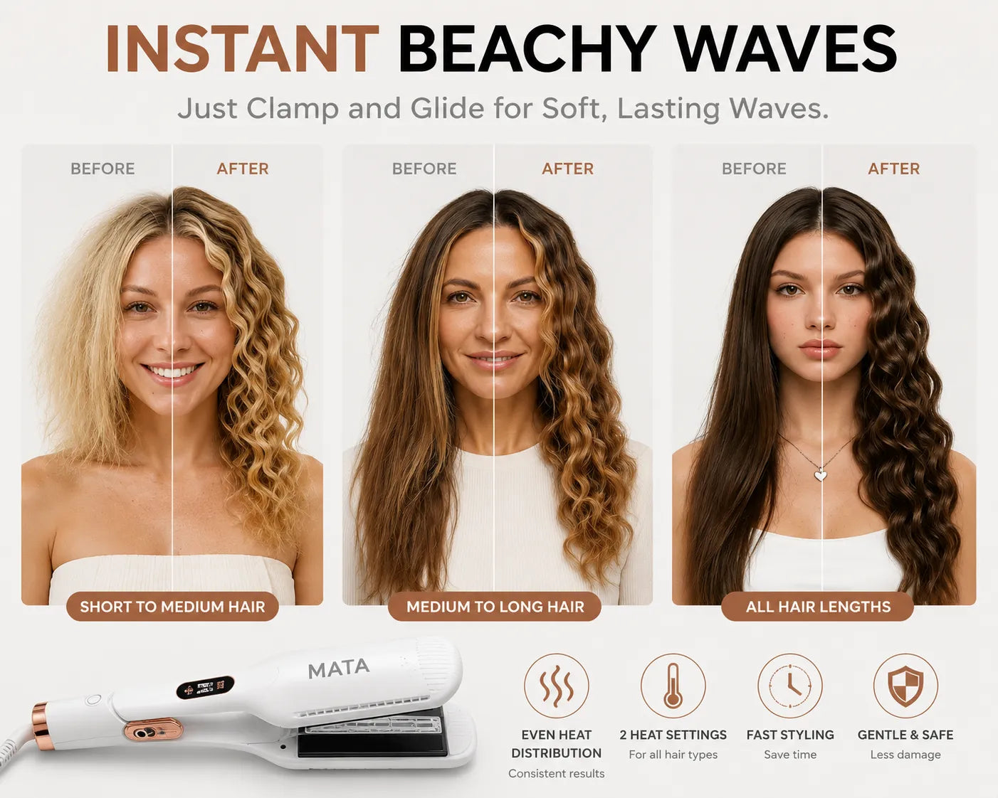 MATA 2-in-1 Hot Air Hair Straightener | Wet & Dry Ionic Ceramic Flat Iron