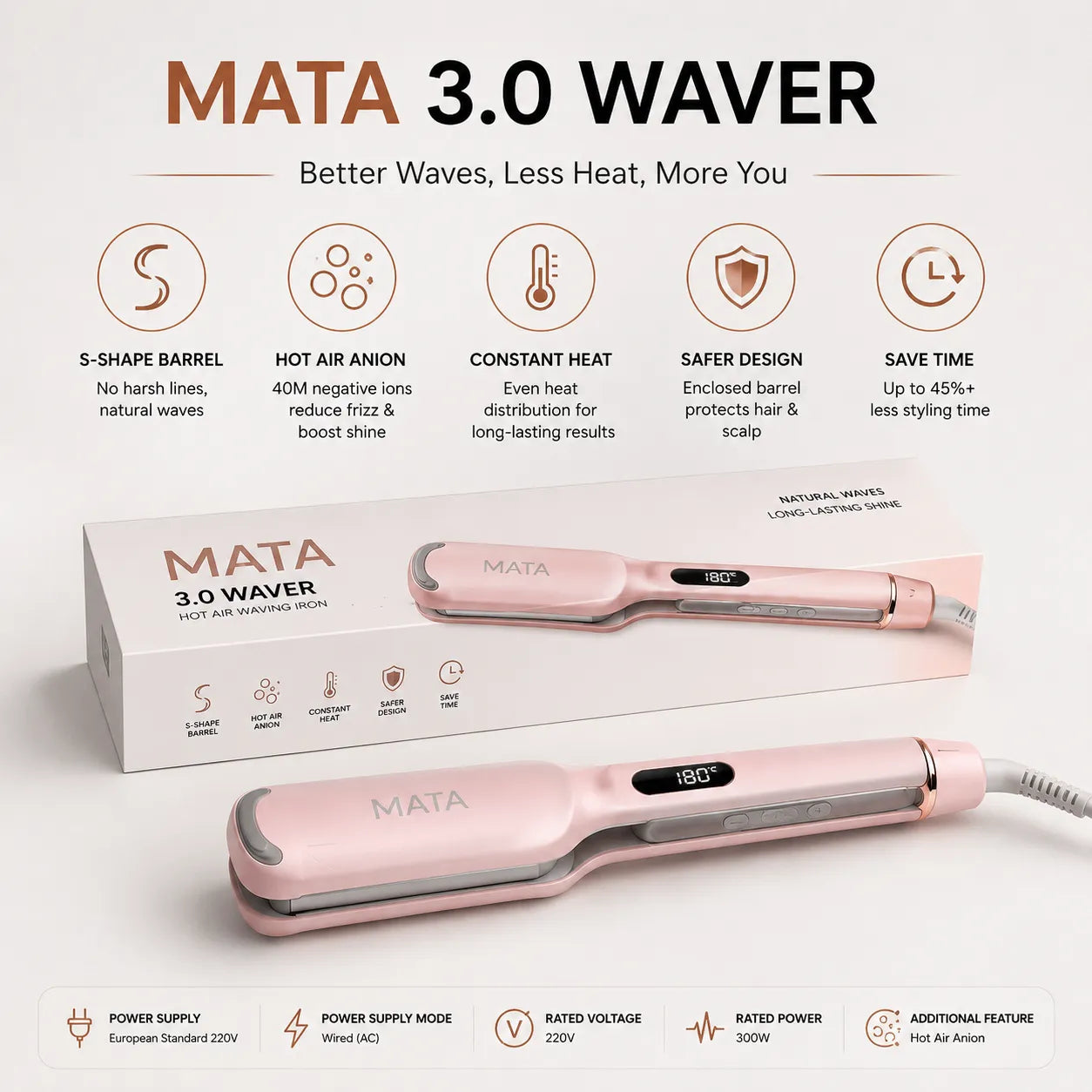 MATA 2-in-1 Hot Air Hair Straightener | Wet & Dry Ionic Ceramic Flat Iron