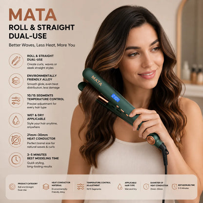 MATA Professional 2-in-1 Hair Straightener & Curler | Adjustable Temperature Ceramic Flat Iron
