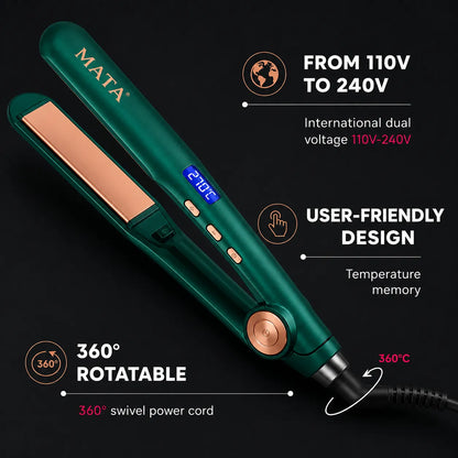 MATA Professional 2-in-1 Hair Straightener & Curler | Adjustable Temperature Ceramic Flat Iron