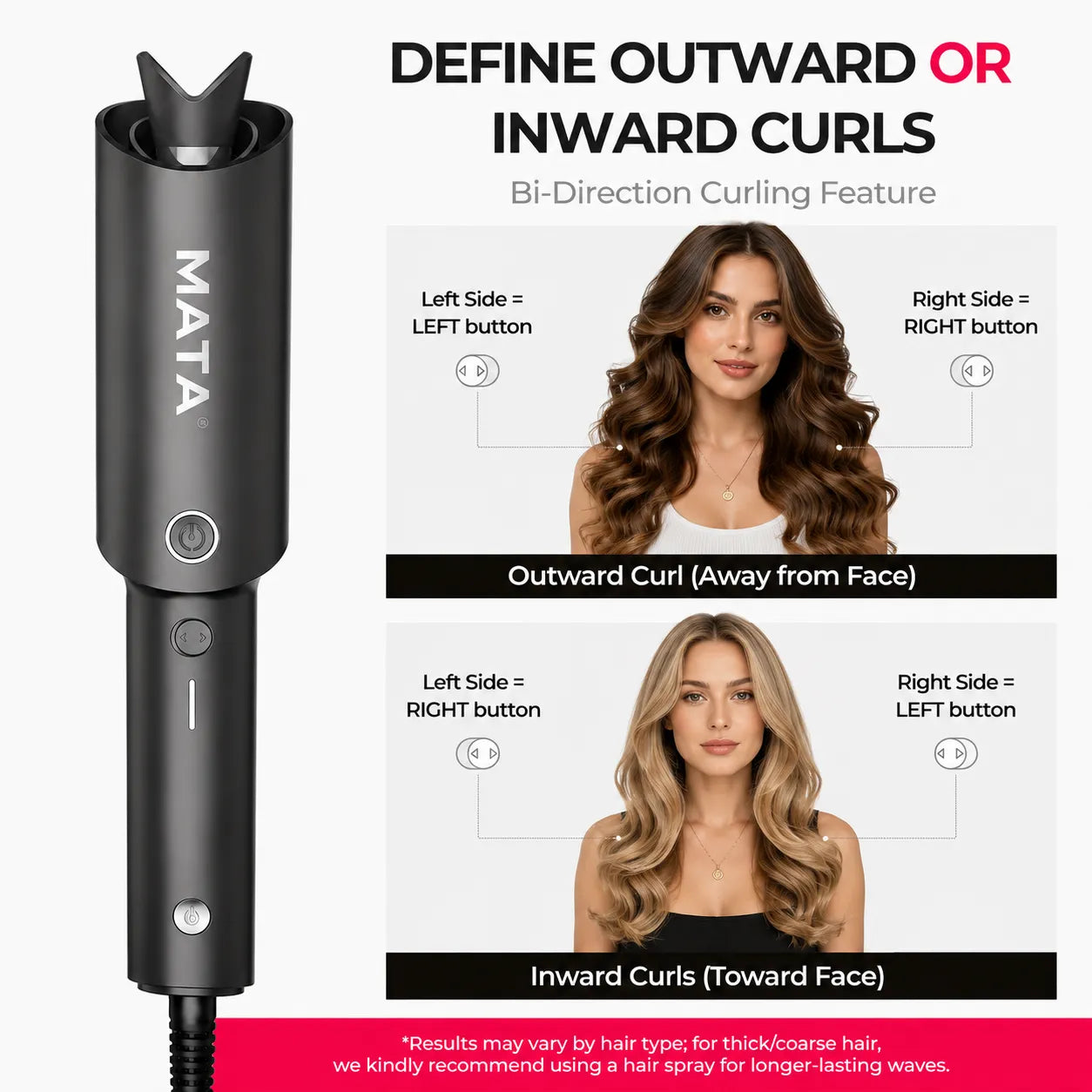 MATA Automatic Ionic Hair Curler | Tourmaline Ceramic Auto Curling Iron for Effortless Curls