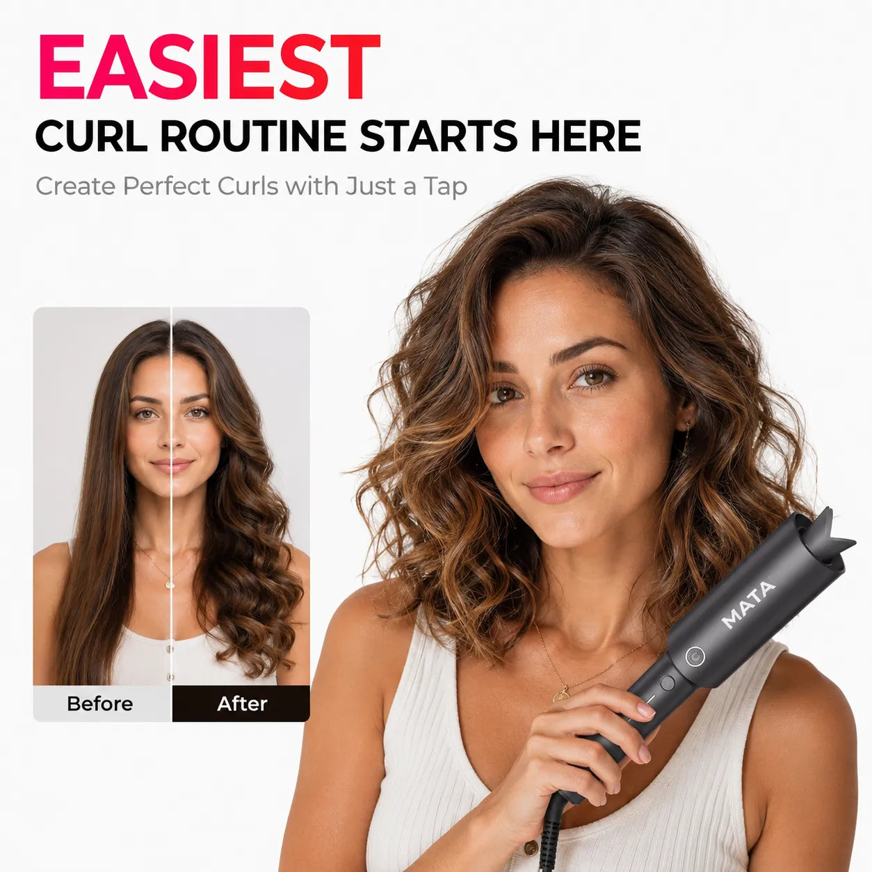 MATA Automatic Ionic Hair Curler | Tourmaline Ceramic Auto Curling Iron for Effortless Curls