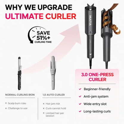 MATA Automatic Ionic Hair Curler | Tourmaline Ceramic Auto Curling Iron for Effortless Curls