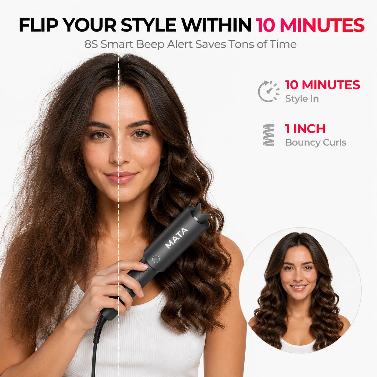 MATA Automatic Ionic Hair Curler | Tourmaline Ceramic Auto Curling Iron for Effortless Curls