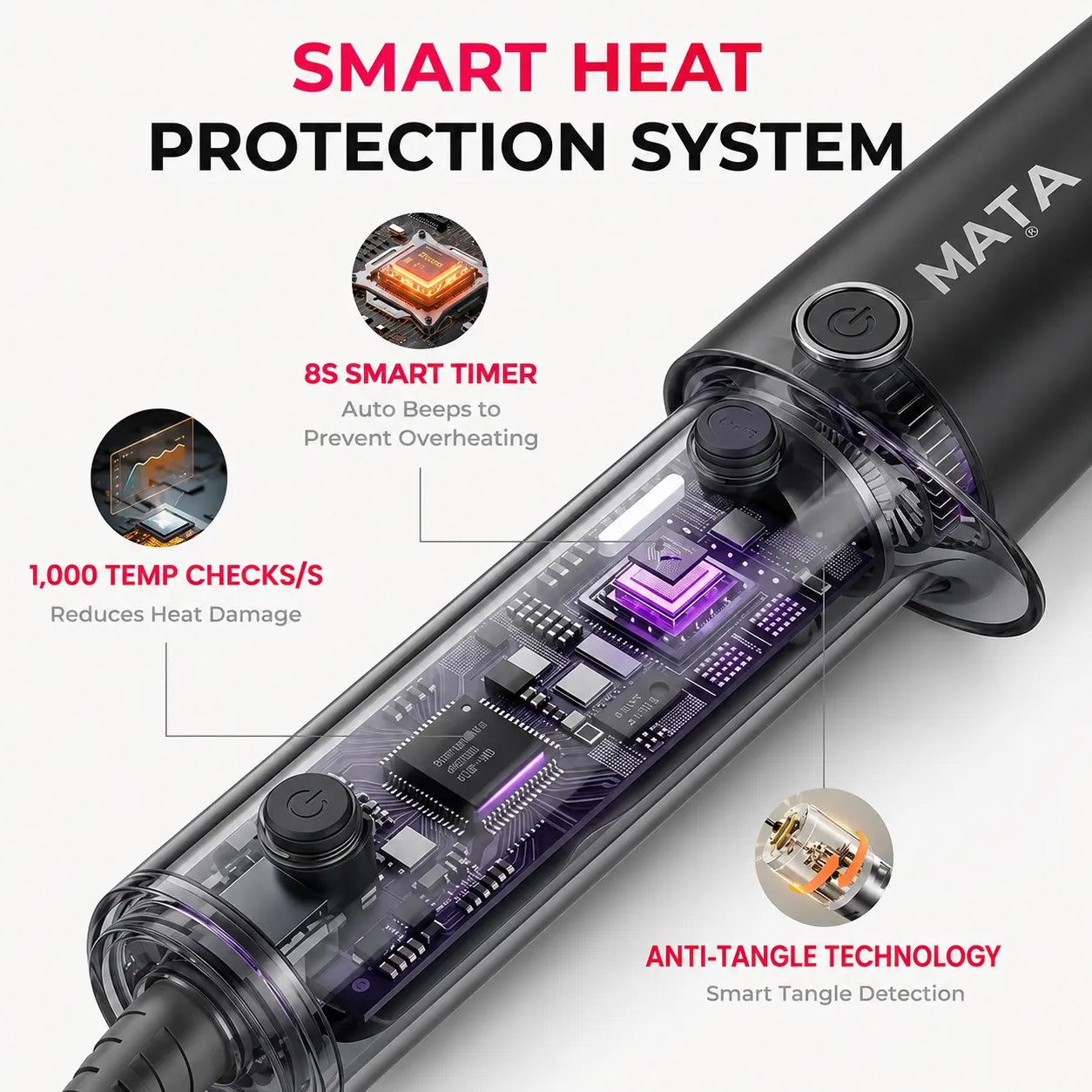 MATA Automatic Ionic Hair Curler | Tourmaline Ceramic Auto Curling Iron for Effortless Curls
