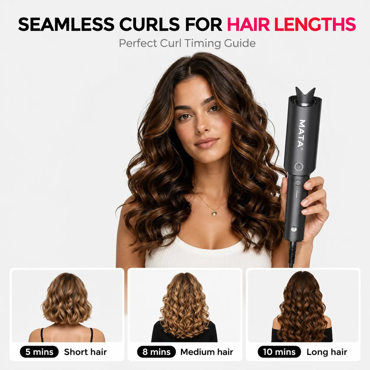 MATA Automatic Ionic Hair Curler | Tourmaline Ceramic Auto Curling Iron for Effortless Curls