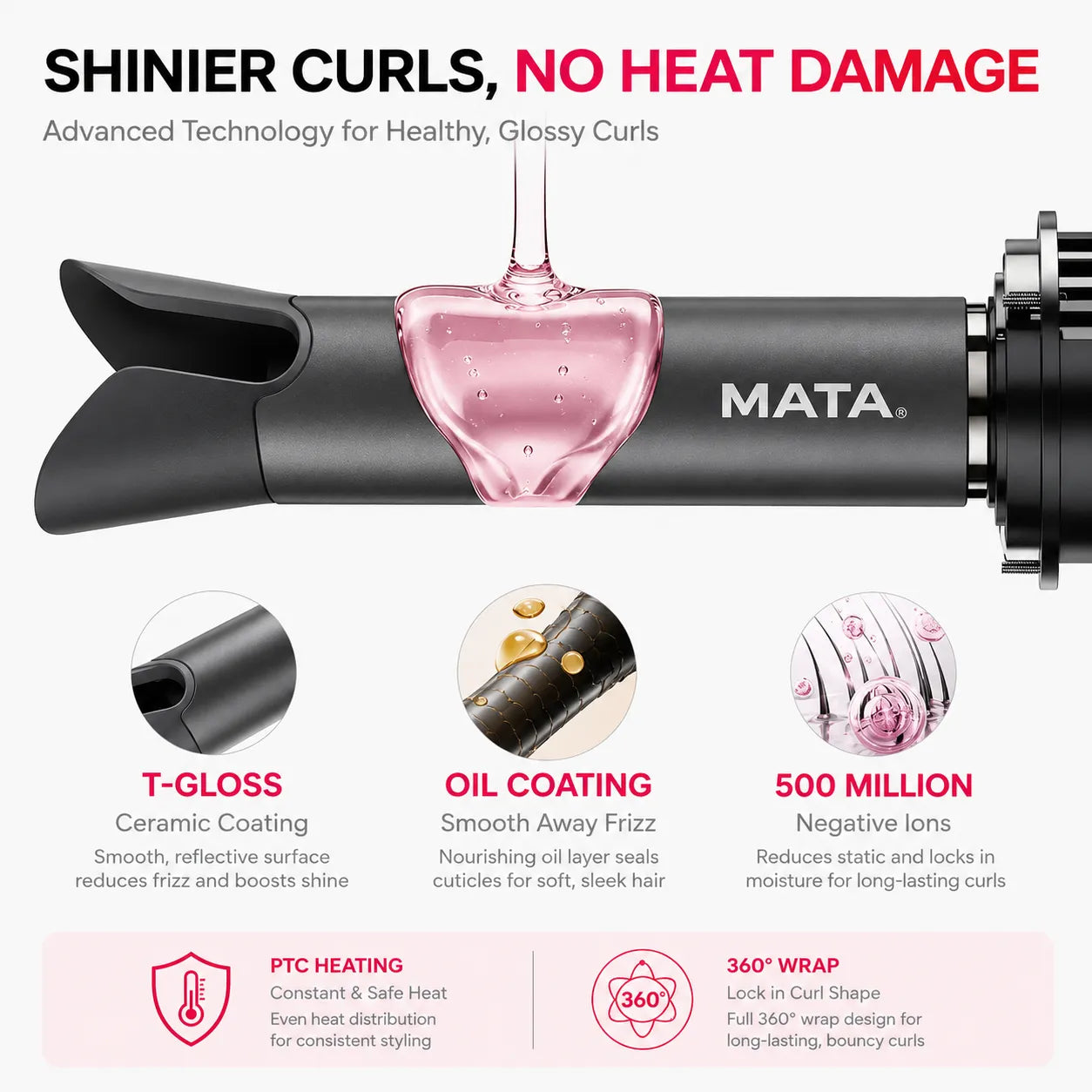 MATA Automatic Ionic Hair Curler | Tourmaline Ceramic Auto Curling Iron for Effortless Curls