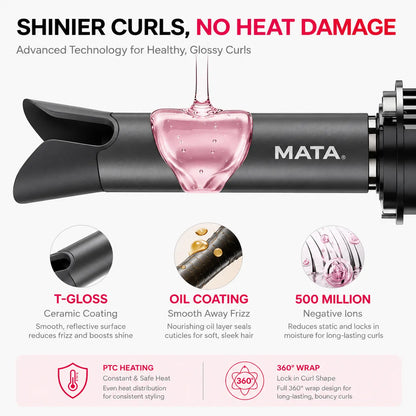 MATA Automatic Ionic Hair Curler | Tourmaline Ceramic Auto Curling Iron for Effortless Curls