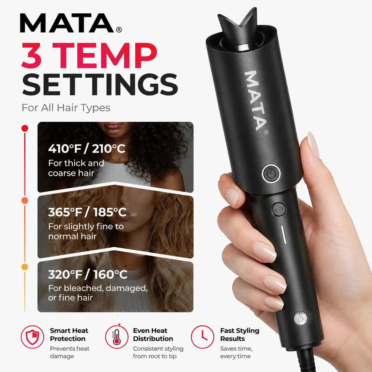MATA Automatic Ionic Hair Curler | Tourmaline Ceramic Auto Curling Iron for Effortless Curls