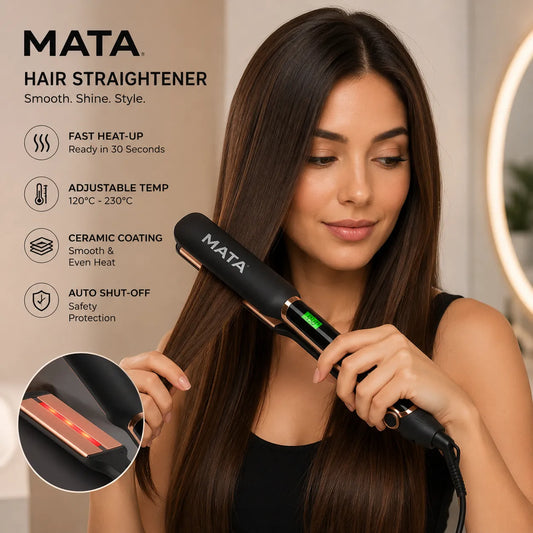 MATA Infrared Hair Straightener | Ionic Ceramic Flat Iron with LED Display & Fast Heating