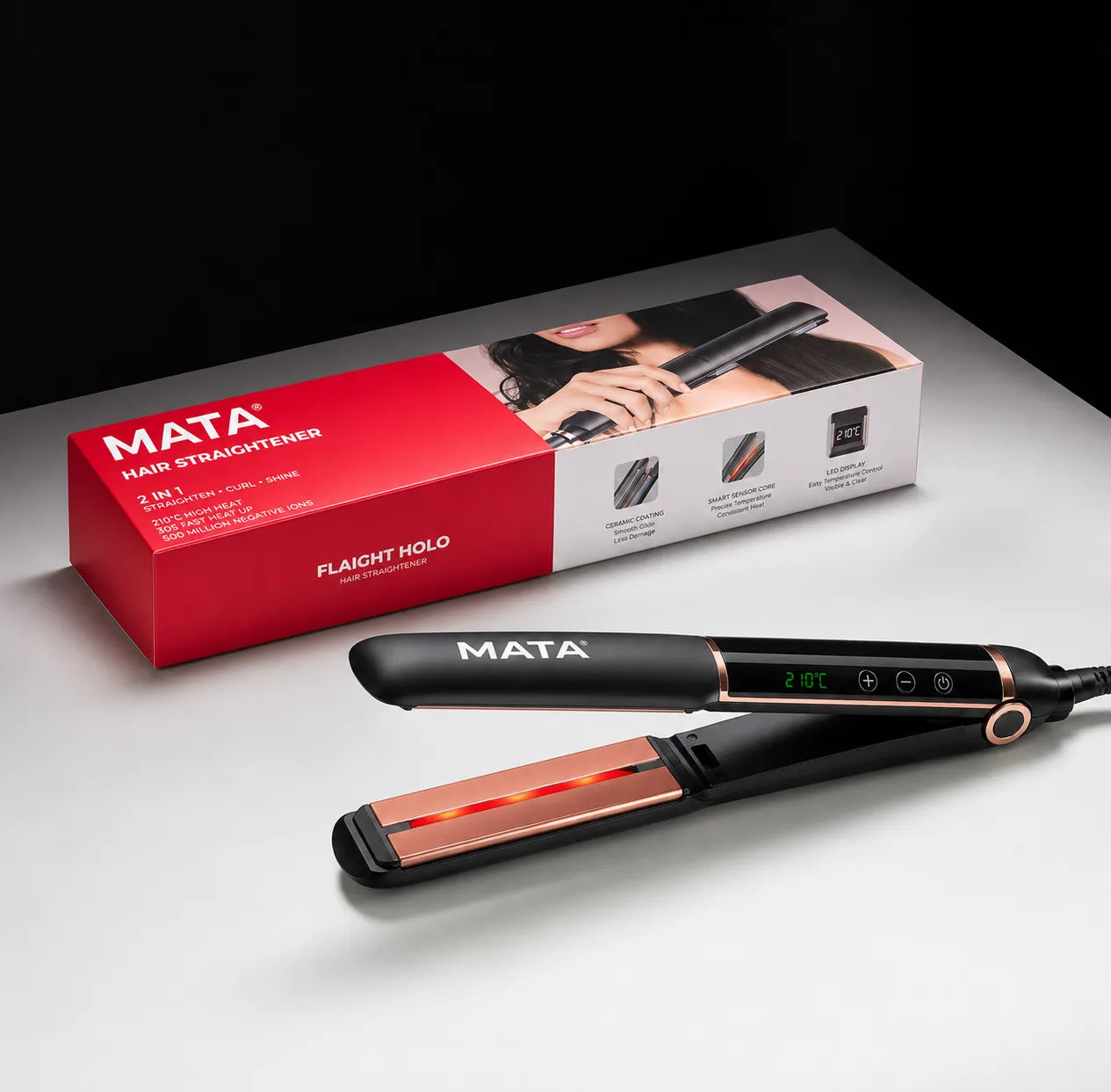 MATA Infrared Hair Straightener | Ionic Ceramic Flat Iron with LED Display & Fast Heating
