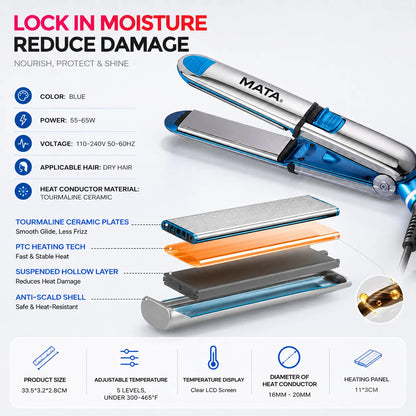 MATA 2-in-1 Hair Straightener & Curler | Tourmaline Ceramic Flat Iron with Adjustable Heat