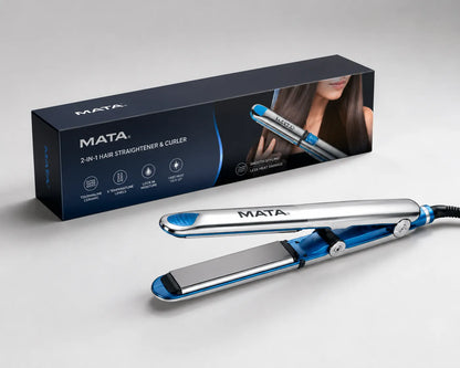 MATA 2-in-1 Hair Straightener & Curler | Tourmaline Ceramic Flat Iron with Adjustable Heat