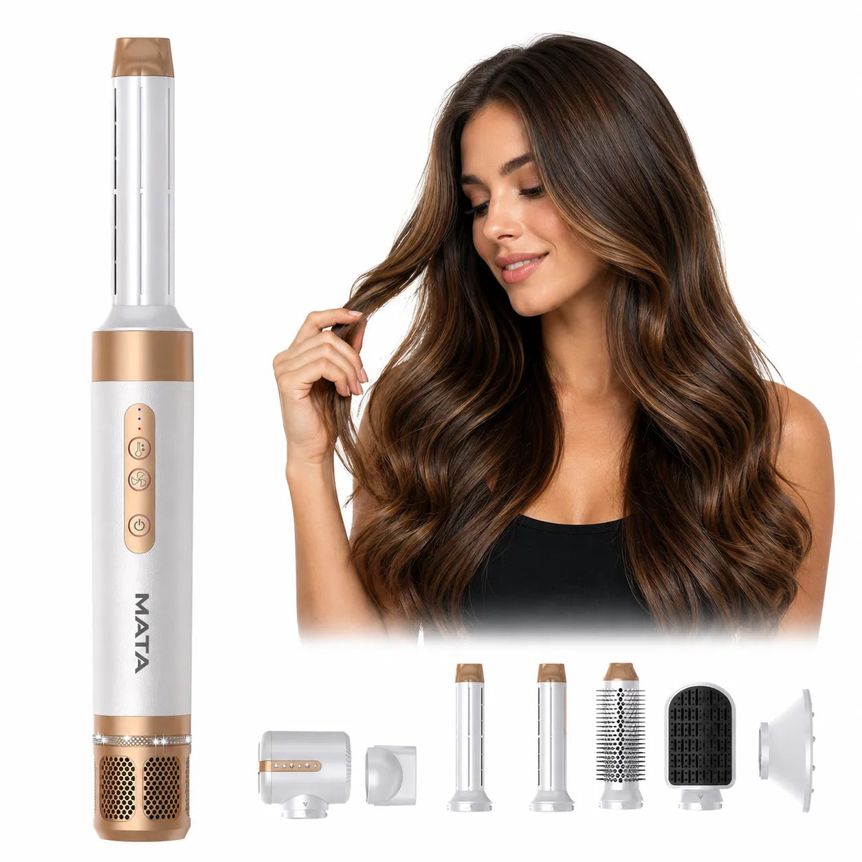 MATA 7-in-1 Hot Air Styler & Automatic Curling Wand | Hair Dryer, Curler, Straightener & Volumizer