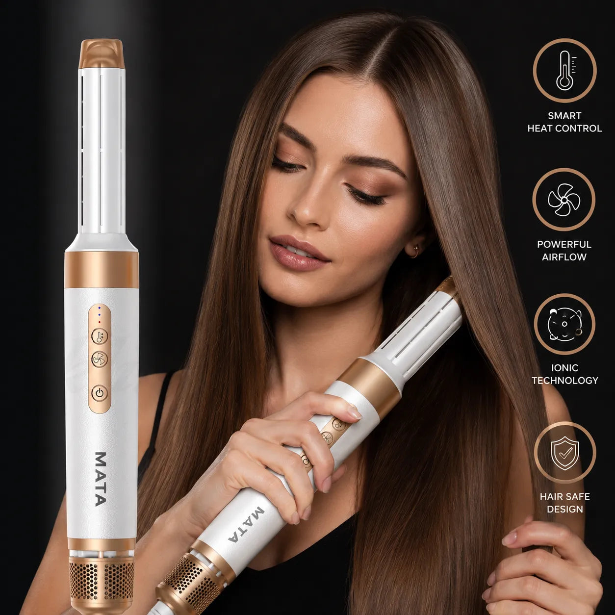 MATA 7-in-1 Hot Air Styler & Automatic Curling Wand | Hair Dryer, Curler, Straightener & Volumizer