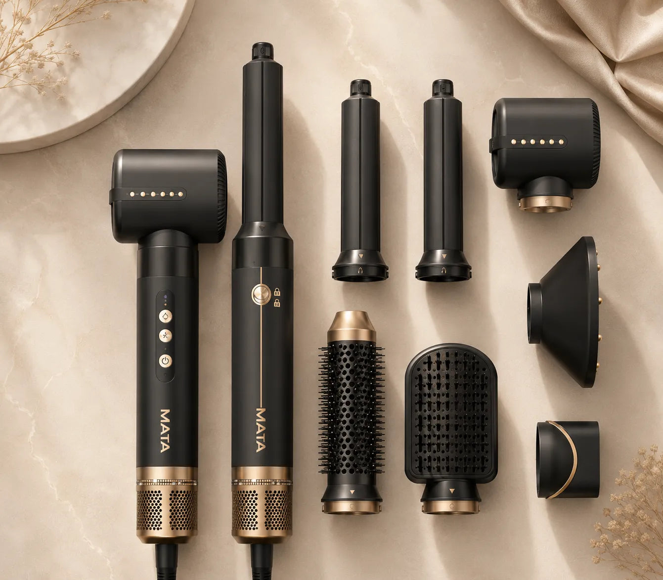MATA 7-in-1 Hot Air Styler & Automatic Curling Wand | Hair Dryer, Curler, Straightener & Volumizer