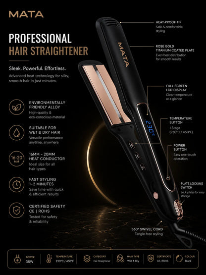 MATA Infrared Wide Plate Hair Straightener | LCD Display Ceramic Flat Iron for Wet & Dry Hair