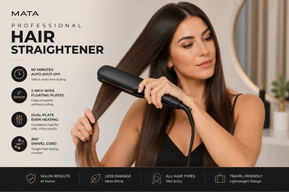 MATA Infrared Wide Plate Hair Straightener | LCD Display Ceramic Flat Iron for Wet & Dry Hair