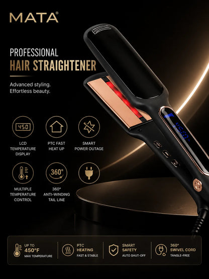 MATA Infrared Wide Plate Hair Straightener | LCD Display Ceramic Flat Iron for Wet & Dry Hair