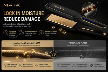 MATA Infrared Wide Plate Hair Straightener | LCD Display Ceramic Flat Iron for Wet & Dry Hair