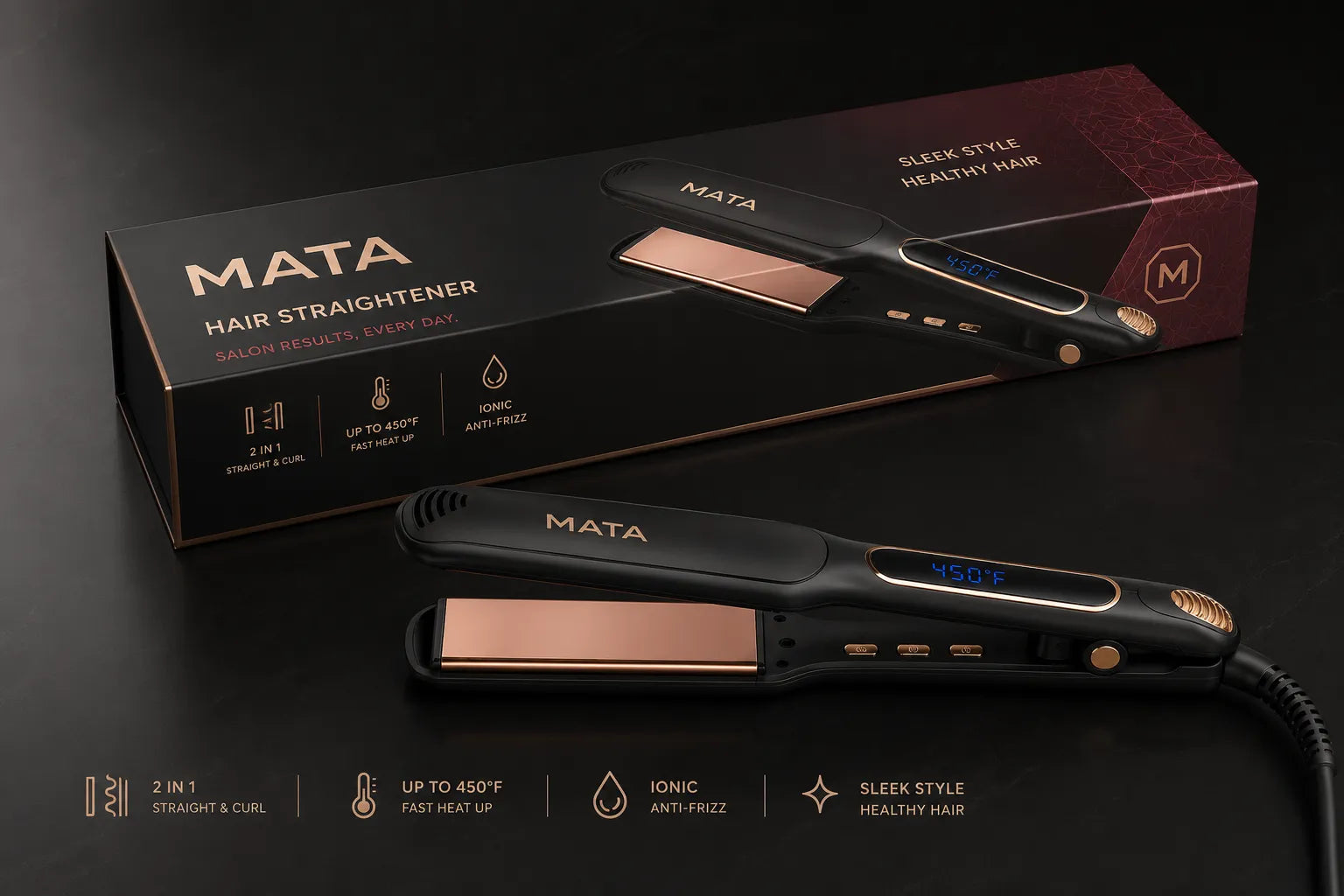 MATA Infrared Wide Plate Hair Straightener | LCD Display Ceramic Flat Iron for Wet & Dry Hair